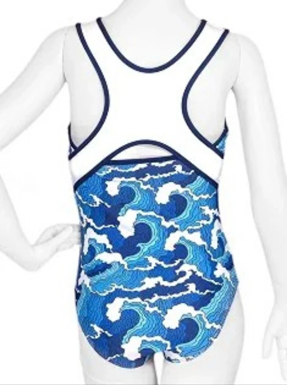 OSAKA Destira Gymnastics Dance Leotard Child Large Blue White BEACH OCEAN WAVE